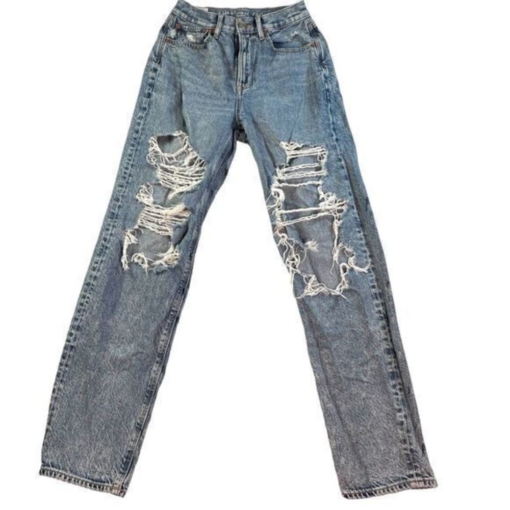 American Eagle Womens Medium Wash Baggy Jeans Size 0 Short